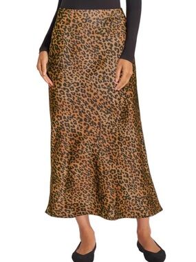 Matty M Womens Satin Leopard Print Midi Skirt Medium